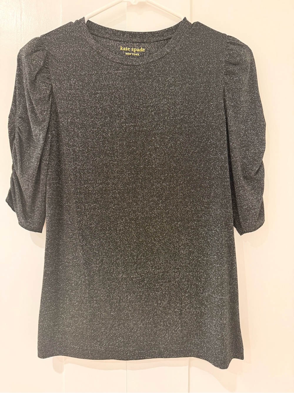 kate spade Black Metallic Puff-Sleeve Short Sleeve Tee